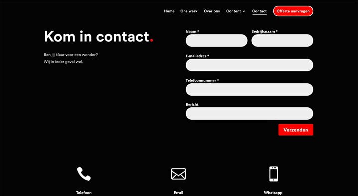 Contactgegevens op Website Wonders contactpagina