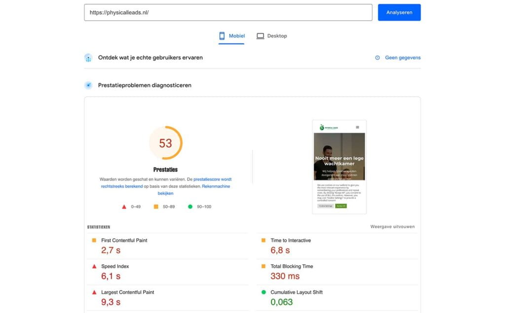 Pagespeed Physical Leads oud